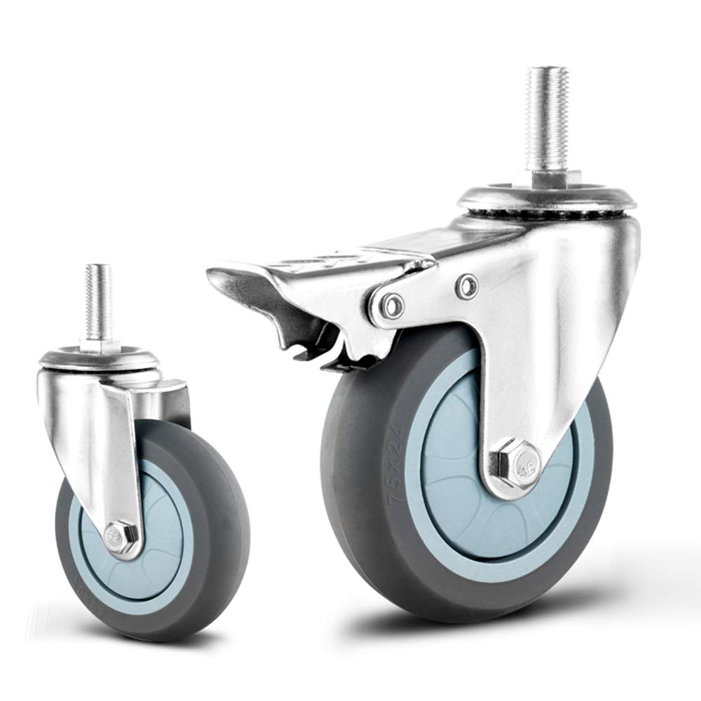 GYRAZXS Silent Rubber Furniture Castors with Threaded M10/M12 Screw Swivel Design Grey Replacement Wheels for Smooth Transport (Set of 4)