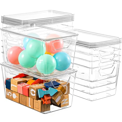 Image of 12 Pack Middle Stackable Storage Boxes for Storage and Organization, Clear Storage Bins with Lids, Plastic Storage Containers with Lids, Plastic Bins with Handles for Office, Bedroom, Study Room