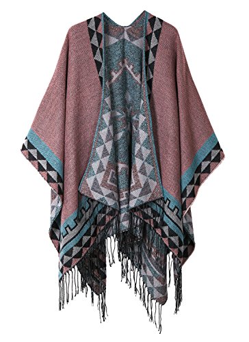 Urban GoCo vrouwen bedrukte kwast open voorkant Poncho Cape vest wrap-sjaal