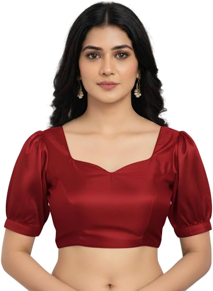 Dupion Stylish Readymade Puffed Sleeve Sweetheart Neck Blouse for Women Sarees & Lehengas