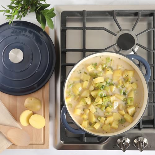 Image of Gibson Home Addlestone 7 Qt Enameled Cast Iron Dutch Oven Pot with Lid - Round, Oven Safe to 500F, Ideal for Bread Baking & Stews - Gradient Navy Blue