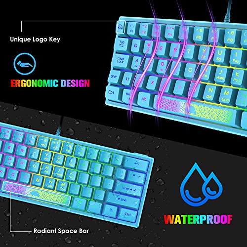Ziyou Lang K61 60% Gaming Keyboard Mini Portable With Rainbow Rgb Backlit Ergonomic 62Key Layout 19Key Anti-Ghosting Mechanical Feel Waterproof Usb Wired For Pc Mac Windows Gamer Laptop Typists(Blue) #TOP6