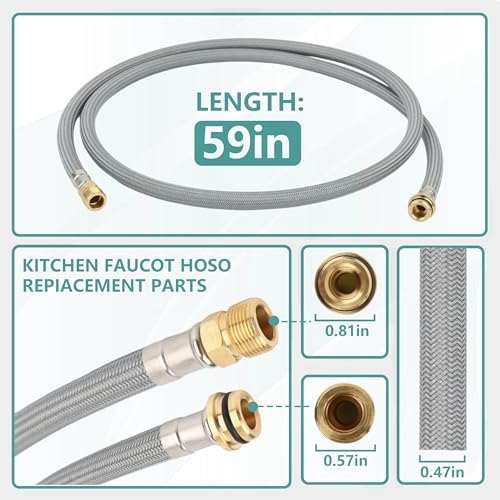 48293000 Ausziehbarer Küchenarmatur Brauseschlauch 1500 mm – Ersatzschlauch mit Gewicht und 3 Adaptern – Teil Nr. 48293000