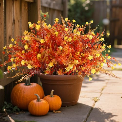 Artificial Fall Flowers for Outdoors,36 pcs Faux Outdoors Plants Realistic Artificial...