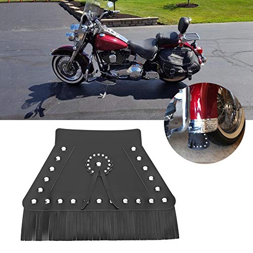 Image of Motorcycle Mud Flap, Fringed Leather Universal Motorcycle Front Flap Mudguard Cover(Black Long)