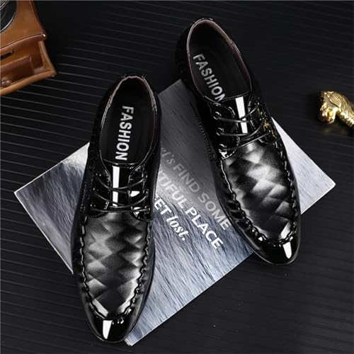 Men's Shiny Patent Leather Dress Shoes Formal Business Casual Oxford Trendy Plaid Upper Tuxedo Shoes for Men4