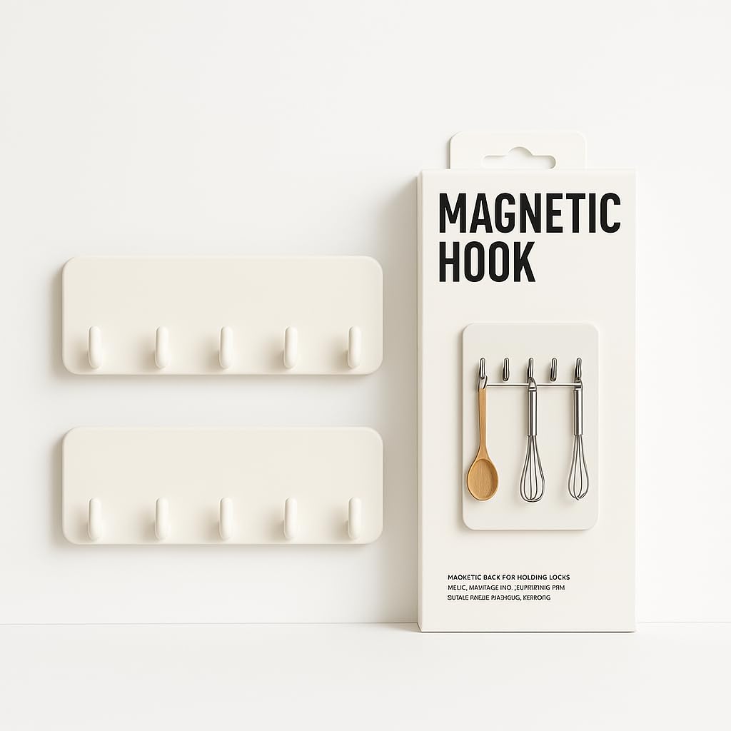Magnetic Hook Rack for Kitchen & Bathroom – 5 Strong Hooks, No-Drill Installation, Ideal for Utensils, Towels & Accessories (Pack of 2)-image-18