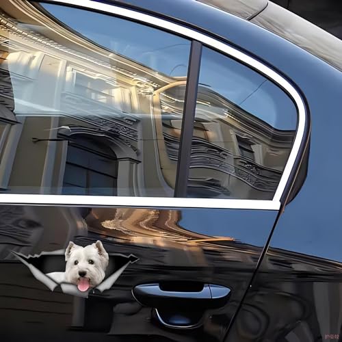 Autoaufkleber West Highland White Terrier Aufkleber 15cm(5.9 Inch) West Highland White Terrier 3D Zerrissen Reflektierende Aufkleber Haustier Hund Lustig Aufkleber Personalisiert Lustig Dekor