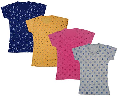Image of indi weaves Girls Half Sleeve Cotton Printed T-Shirts Pack of 4