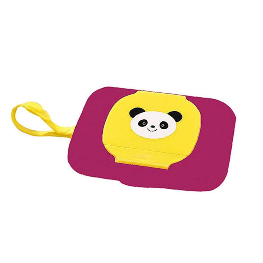 Baby Wipes Case Wet Wipe Box Dispenser for Stroller Portable Rope Lid Covered Cartoon Pattern Tissue Boxes Purple