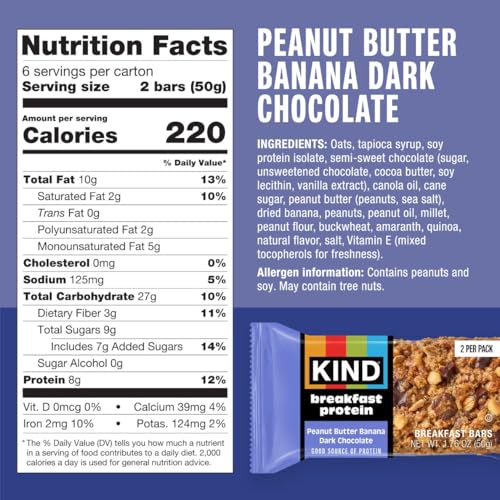 Kind, Bar Protein Breakfast Peanut Butter Banana Dark Chocolate 6 Count, 10.58 Ounce - Image 3