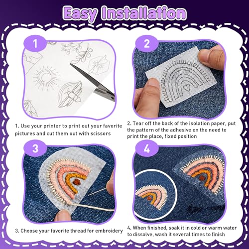 Water Soluble Stabilizer for Embroidery - 9PCS 8.5\"x11\" Stick and Stitch Embroidery Paper Wash Away - Dissolvable Medium Weight Embroidery Transfer Paper for Hand Embroidery