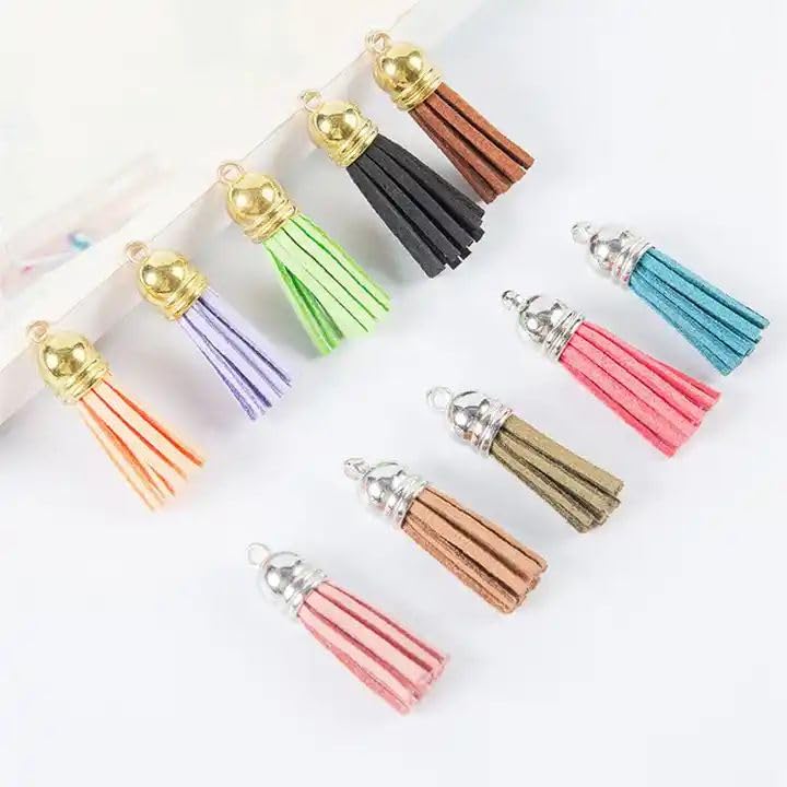 35 Pieces DIY Bulk Leather Tassels for Jewelry, Keychains, Fabrics Available in Both Silver & Golden Alloy (Golden Alloy)-image-44