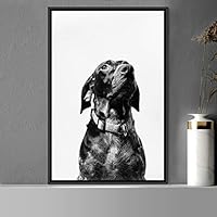 Framed Canvas Wall Art High Contrast Portrait Animals Black and White Contemporary Dogs Duotone Expressive Grey Photography Portrait - 16x24 inches