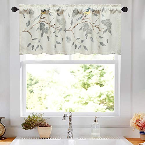 Vogol Vivid Birds Pattern Valances For Windows, Flower Embroidered Kitchen Curtains Valances, Rod Pocket Linen Valance Curtain For Living Room, 18 Inches Long, One Panel #TOP1