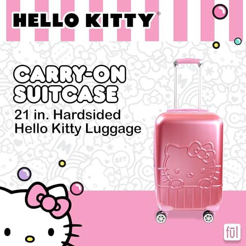 FUL Hello Kitty 21 Inch Rolling Luggage, Hardshell Carry On Suitcase with Wheels, Pink (HKFL0002AZ-650)