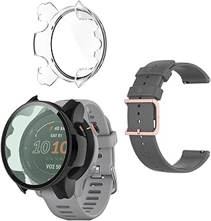Watch Case Compatible for Garmin Forerunner 255/ Forerunner 255 Music, Case with Screen Protector [Tempered Glass] Anti-Scratch High Definition Full Coverage and Soft Silicone Replacement Band, Black