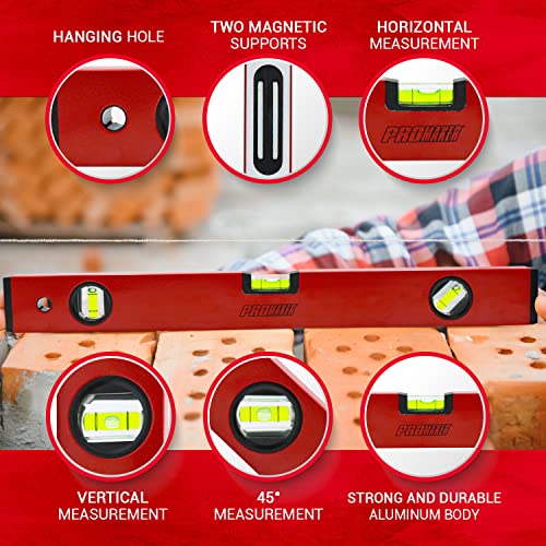 PROMAKER 18 inch Level, Magnetic Level with 180° 90° 45° bubbles, Shock Resistant, Aluminum Body, Level Tool with Overhead Viewing for Comfortable read PRO-NV030 - Image 3