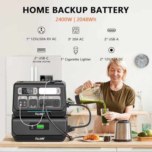 Image of ALLWEI 2400W Portable Power Station with B200 PRO Expansion Battery, 4096Wh LiFePO4, 3600W Super Power Mode, 1500W AC Charging & 1200W Solar Charging Generator for Camping Home Outdoor Emergency