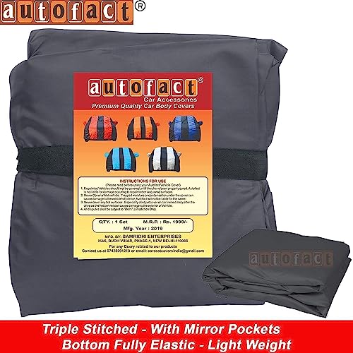 Image of Autofact Car Body Cover with Mirror Pockets Compatible for Jeep Meridian (Triple Stitched, Bottom Fully Elastic, Dark Grey)