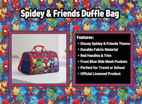 Image of Marvel Spidey and Friends Kids Duffle Bag 16.5 inch - Travel & Sports Bag with Zipper Pocket, Mesh Sides & Strap