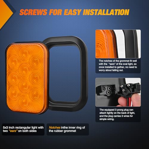 Image of Nilight 5 inch X 3 inch Rectangular Trailer Tail Light 2 PCS Amber 10 LED