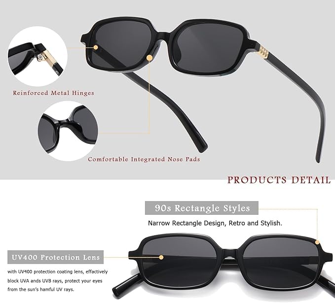 Image of Legend Eyewear Trendy Rectangle Sunglasses for Women Men Retro Fashion 90s Small Square Shades Vintage Y2K Sun Glasses
