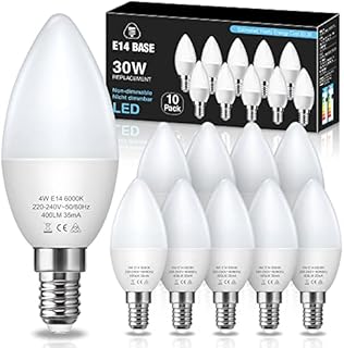 Fulighture E14 LED Light Bulb Cool White [10-Pack], Daylight White 6000K, 4W (40W Incandescent Equivalent) 400lm, Small Screw Candle Light Bulbs for Chandeliers, Wall Lamps, Non-Dimmable