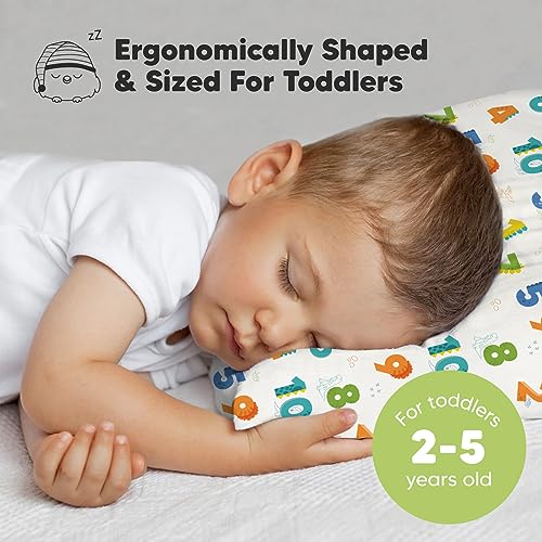 Image of Toddler Pillow with Pillowcase, 13x18 My Little Dreamy Pillow (Dino123) | Kids Travel Bed Pillow for Sleep, Organic Cotton Small Pillowcase, Soft, Breathable, Machine Washable, Toddlers 2-5 years old