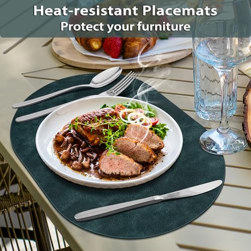ADRIMER Placemats, Heat Resistant Oval Placemats for Dining Table Set of 12 Washable 12 x 17 Inch, Waterproof Table Mats, Wipeable Pu Place Mats for Kitchen, Dining Room, Dark Blue by ADRIMER - Image 2