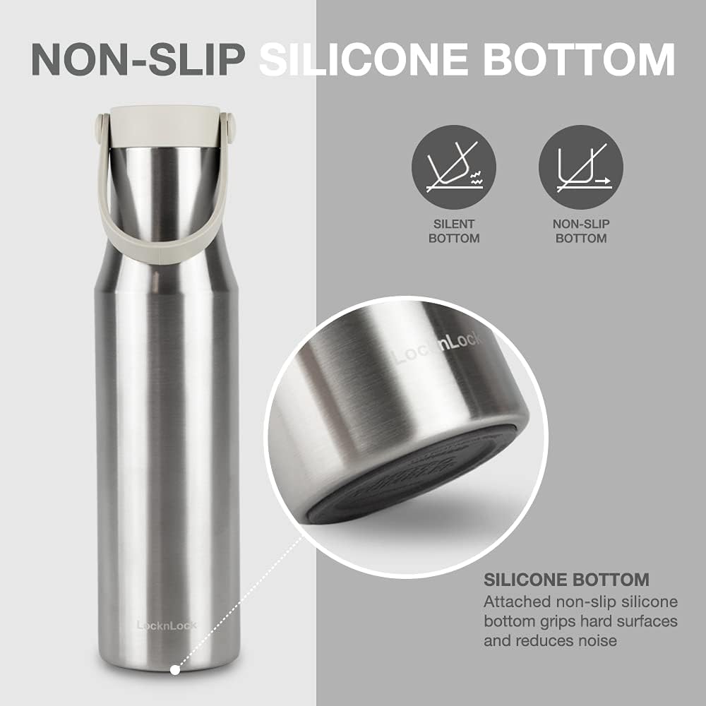LocknLock Metro Tumbler Stainless Steel Vacuum Insulated Single Cap Travel Mug - Water Coffee Cup w/Hand Strap for Home, Office, Outdoor Works Great for Cold Drinks and Hot Beverages (Silver, 24oz) - Image 4