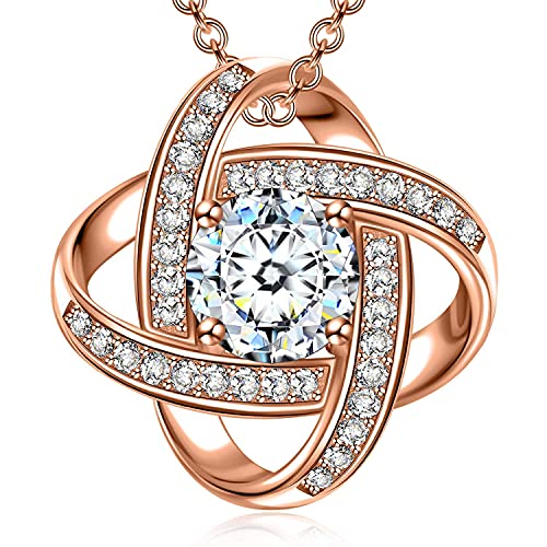 Image of Becky & Jack Sparkle Knot Pendant Necklace 925 Sterling Silver For Women 18k rose gold plated with Round Brilliant Cubic Zirconias