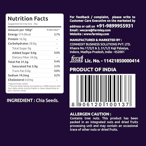 Image of Farmley Chia Seeds I 200g I Chia seeds for weight loss I Omega-3 Seeds for eating I Non GMO and fibre rich seeds (Pack of 2)