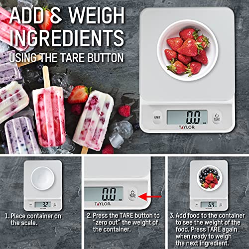 Taylor Glass Top Food Scale With Touch Control Buttons, 11 Lb Capacity, Silver #TOP3