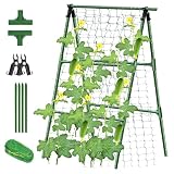 Groumh Reinforced Metal Cucumber Trellis, A Frame Trellis Metal Garden Trellis Tomato Plant Cage for Climbing Plants Outdoor on or Off Raised Bed | Vegetables and Cucumber Trellis for Garden