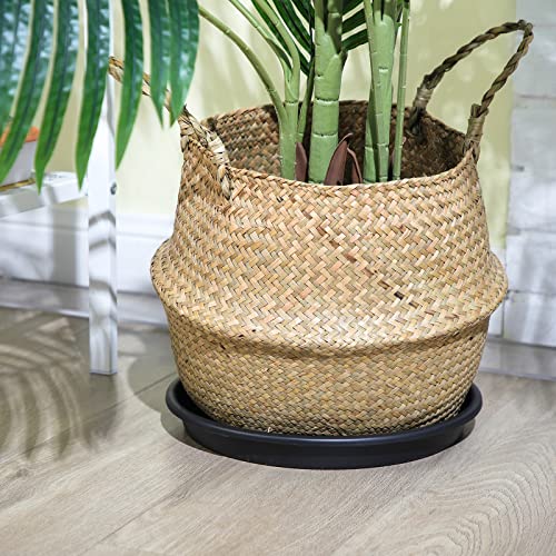 Honeydak 12 Pieces Plant Saucer Plastic Plant Trays 14 Inches Flower Pot Saucer Plant Drip Trays Round Pot Tray For Indoor Outdoor Garden, Black #TOP3