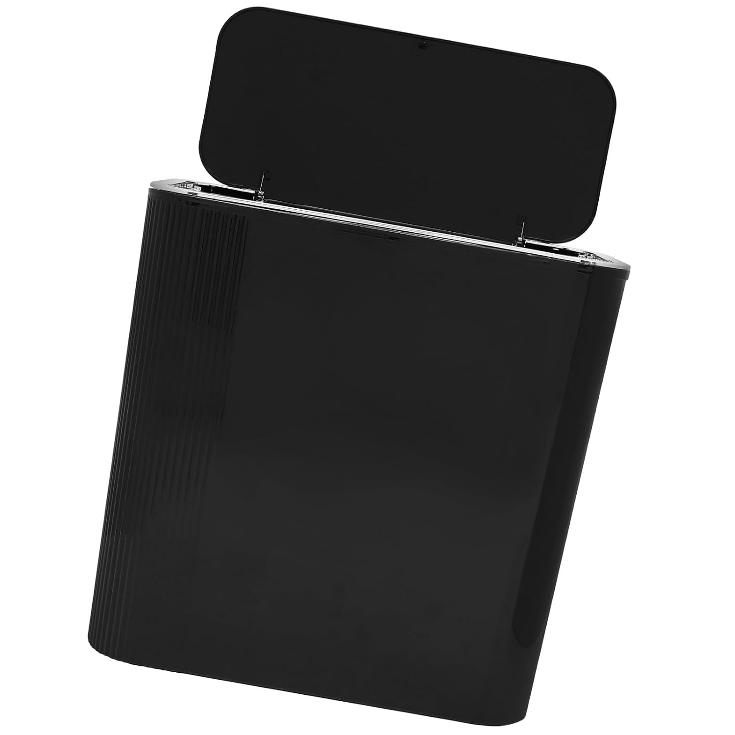 GARVALON Small Lidded Trash Can with Mirror Surface, Large Capacity Waste Bin for Kitchen Bathroom Bedroom, Black Covered Garbage Container for Home Storage and Organization