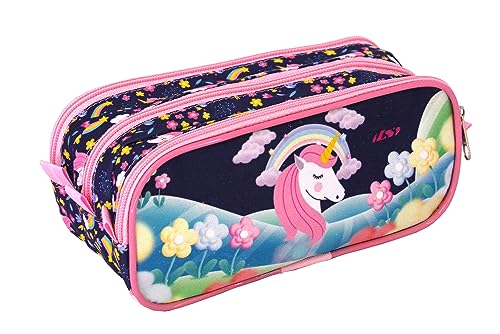 Estojo Infantil Triplo LS Unicórnio Azul Marinho - EE1255