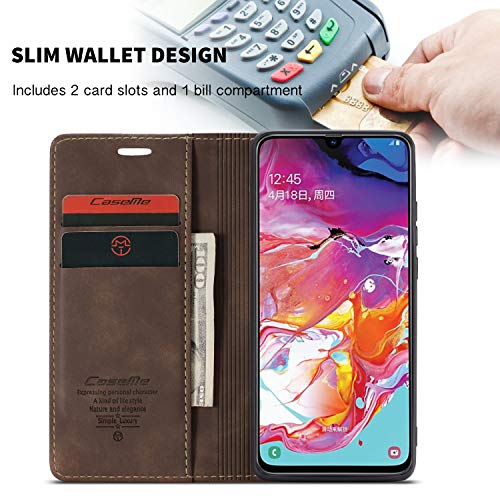 Galaxy A70 Case,Bpowe Leather Wallet Case Classic Design With Card Slot And Magnetic Closure Flip Fold Case For Samsung Galaxy A70 (Coffee) #TOP2