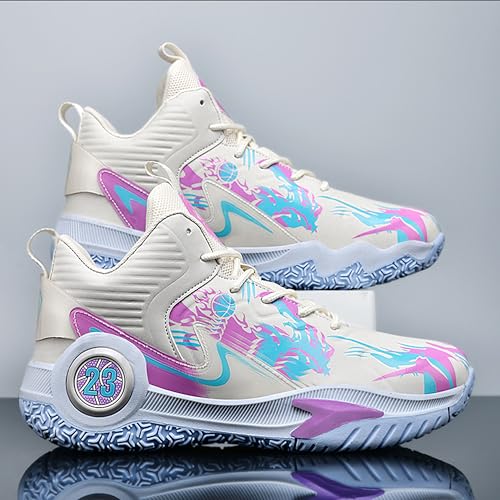 Image of Men's High-Top Basketball Shoes Anti-Slip and Wear-Resistant Soles Running Shoes Graffiti Design Fashionable Sports Shoes