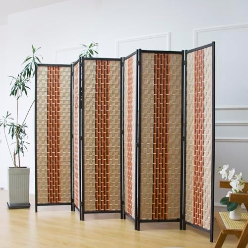 Furnnylane 6 Panel Rattan Room Divider, 5.9 ft Tall Double-Sided ...