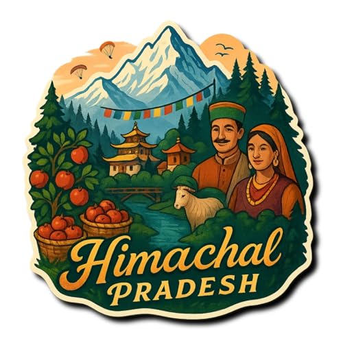 COMONOT Himachal Pradesh Decorative Wooden Fridge Magnet, HD Print, 7.6x7.6 cm, Himachal Pradesh State Souvenir | Fridge Decoration Magnet for Kitchen & Home Decor | Stylish Fridge Magnet