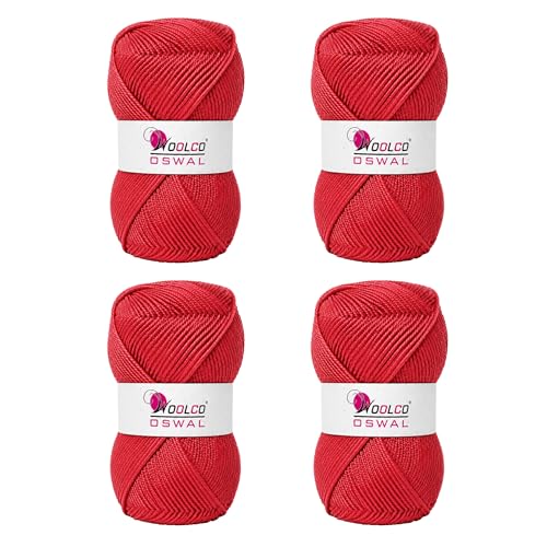 Image of Brilon Acrylic Hand Knitting Yarn Balls Pack of 4 (50g Each) -Soft Wool Yarn for Knitting, Craft, DIY Projects, Sweaters, Scarves, Multicolor Wool Thread for Home Use (Bright Red)