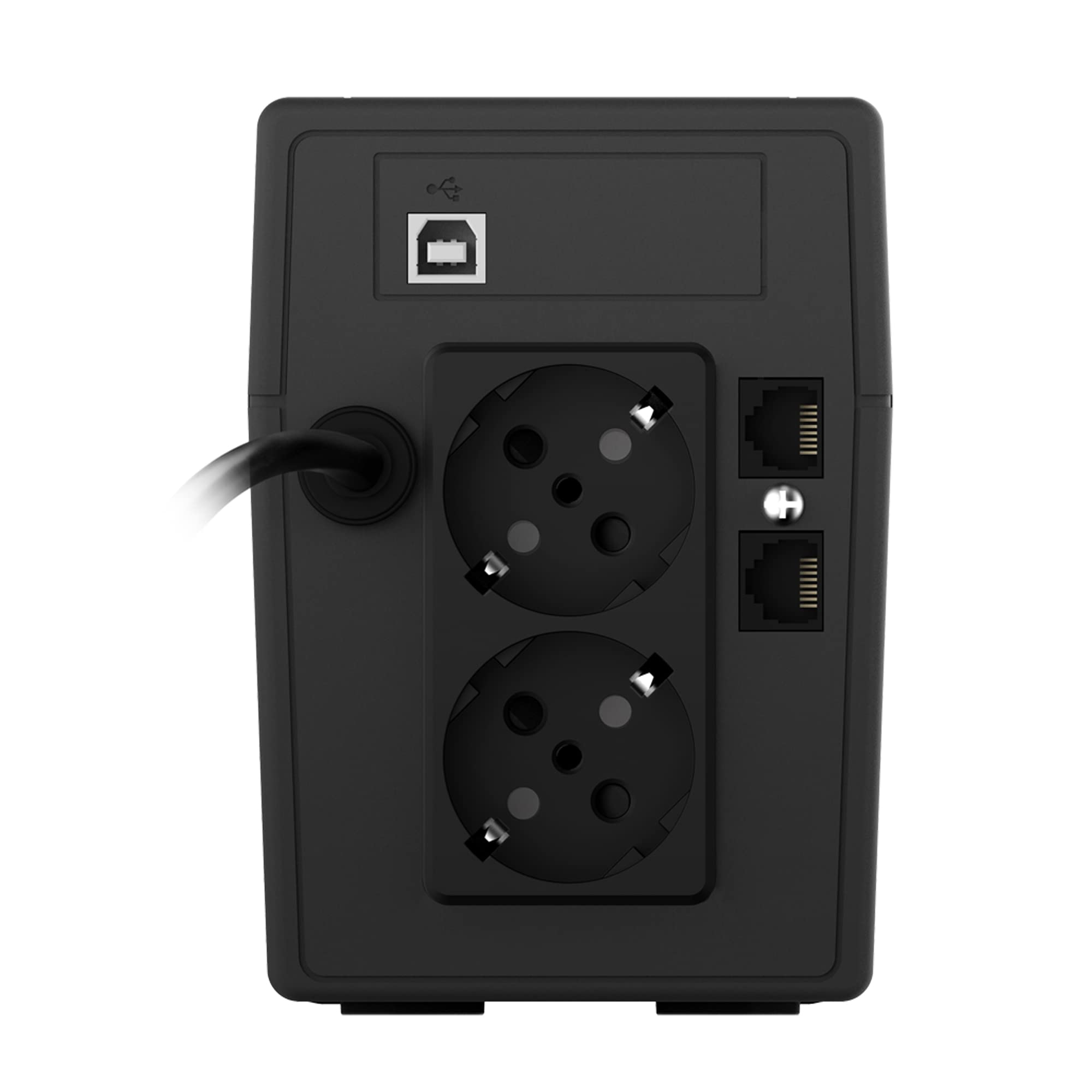 nJoy Cadu 600VA Zasilacz bezprzerwowy 360 W, Interaktywna linia, symulowana fala sinusoidalna, Wyświetlacz LCD, AVR, HID USB, 2 wyjścia Shuko, Rj11 RJ45 In/Out, Oprogramowanie do zarządzania UPS, 1 Bateria
