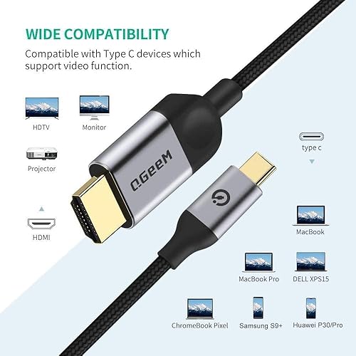 Miniatura 2 de QGeeM Adaptador de cable USB C a HDMI de 6 pies 4K, USB tipo C a HDMI Thunderbolt 3/4 compatible con iPhone 16, Galaxy, MacBook Pro/air, iPad Pro,