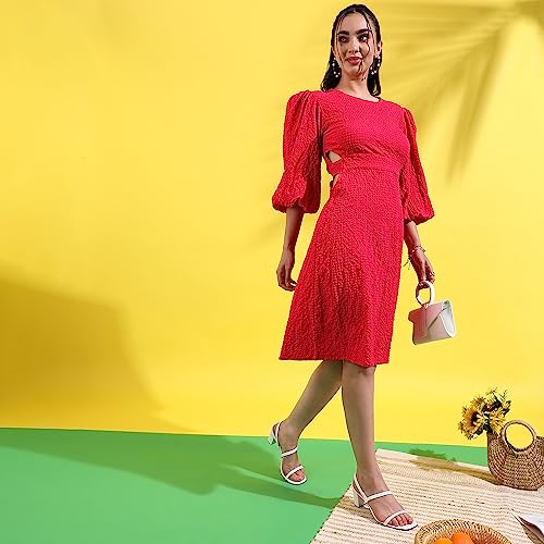 Image of PINACOLADA Women's Solid Dress for Casual Wear | Regular Sleeve | Quality Stretchable Fabric | Dress Crafted with Enhanced Stretch and Comfort Fit for Everyday Wear