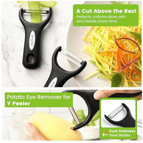 Image of Spring Chef Premium Y & Vegetable Julienne Peeler Set for Kitchen with Stainless Steel Sharp Blades - Carrot Peelers with Comfortable Handles - Perfect for Zucchini, Cucumber, Papaya, Potato - Black