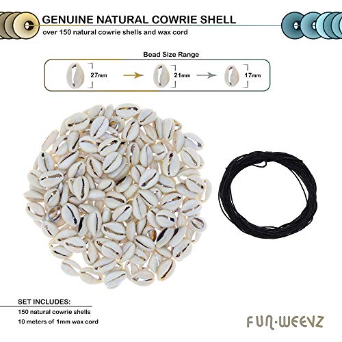 Fun-Weevz 150 Genuine Cowrie Shells For Jewelry Making Adults, 0.7-1.0 Inch Natural Smooth Cut Cowrie Shell Beads For Necklace And Bracelet, Puka Shells Bulk, Beachy Surfer Seashells Home Decor #TOP3