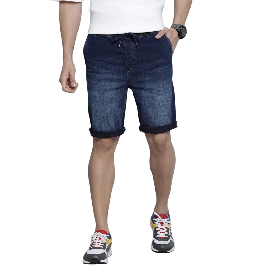 Men Regular Fit Solid Mid-Rise Denim Shorts