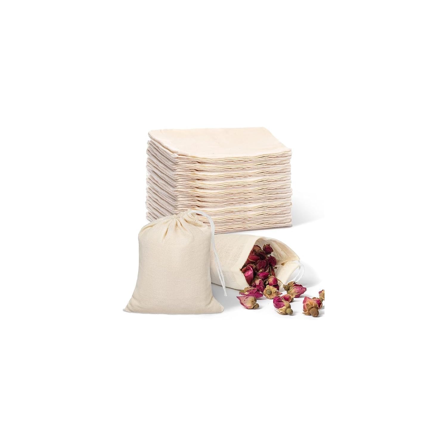 jw craft Reusable Muslin Bags 3 x 4 Inches | 50 pcs Small Drawstring Bags | Spice Bags for Cooking 100% Eco-Friendly Cotton Bag-picture-39